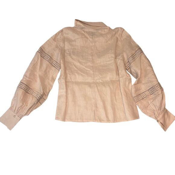 Keepsake Linen Lace Button-Up Blouse XS Tan Long Sleeve Resort NWT - Picture 5 of 7